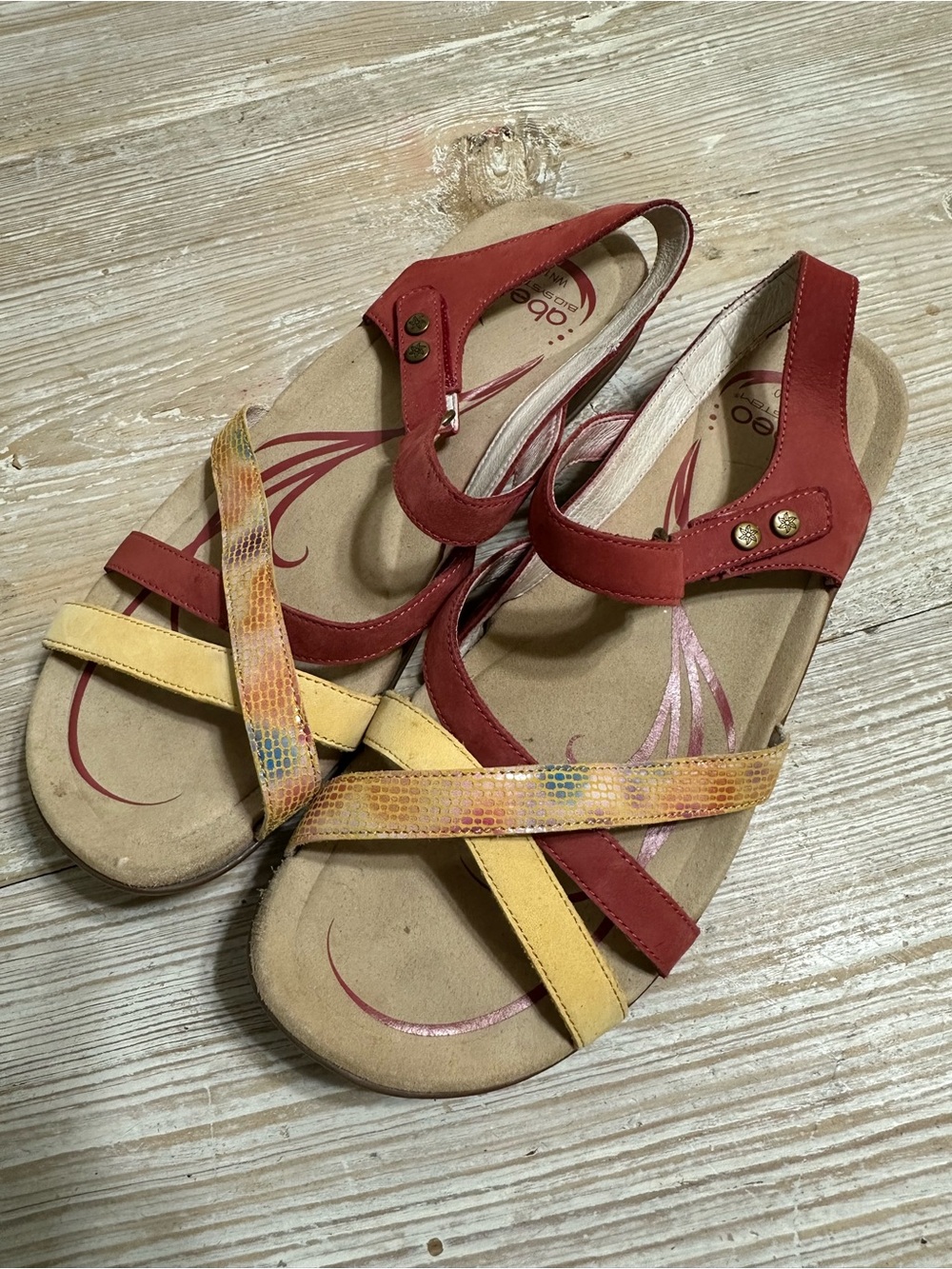 ABEO Bio System Laguna Leather Comfort Sandals 10 Adjustable Strap Red Yellow